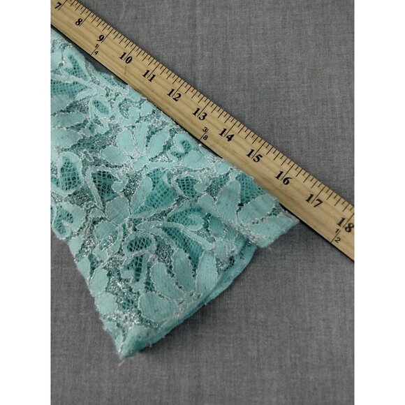 Dressbarn Women's Blue Floral Sheer Overlay 3/4 Bell Sleeve Scoop Neck Blouse M - Picture 5 of 6